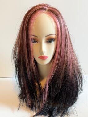 Long Pink & Dark Brown-to-Black Ombre Elvira Wig Halloween or Daytime If U Dare